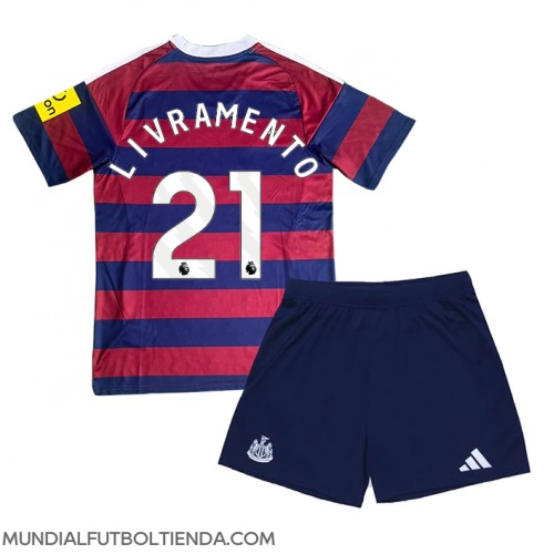 Camiseta Newcastle United Tino Livramento #21 Segunda Equipación Replica 2024-25 para niños mangas cortas (+ Pantalones cortos)